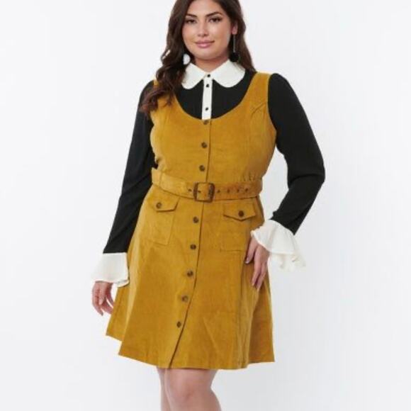 Voodoo Vixen Corduroy A-Line Button Front Dress Mustard NWT Size 3X US 16/18 - Picture 3 of 15